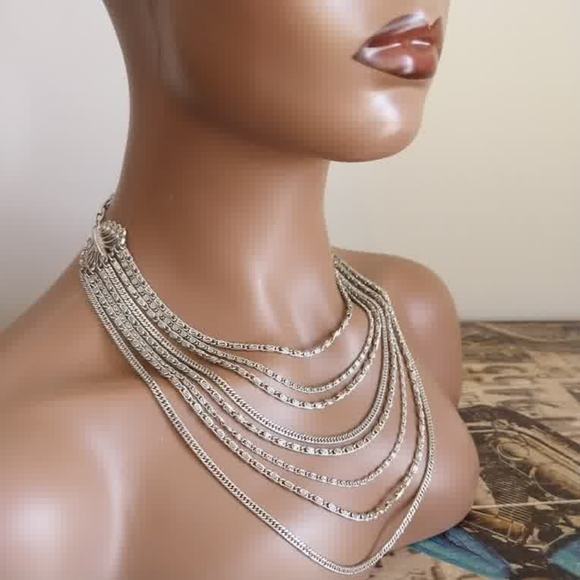 Vintage Layered Silver Multi-Row Necklace for Women - Picture 11 of 11